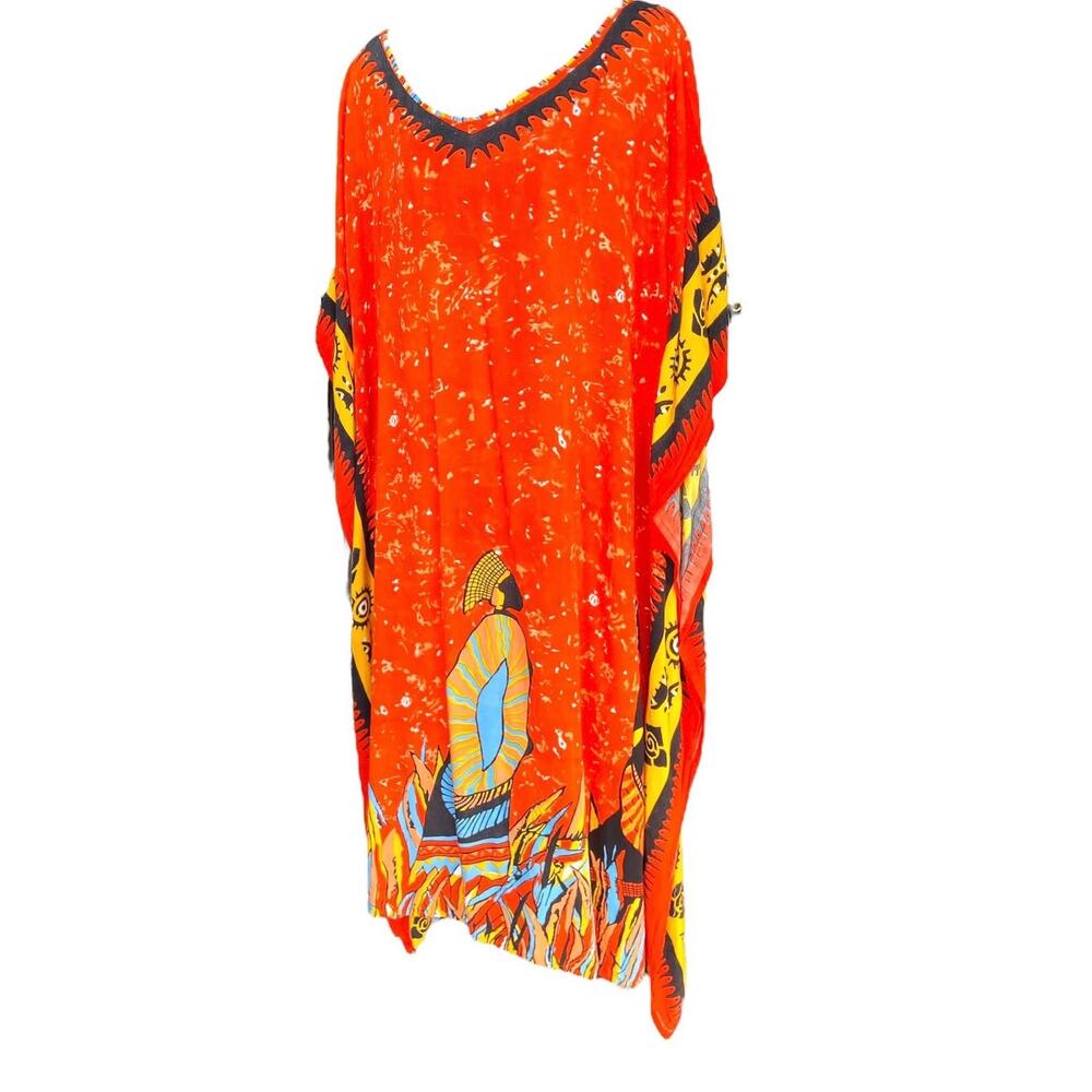 Vintage AFRICAN TRIBAL ORANGE MUMU